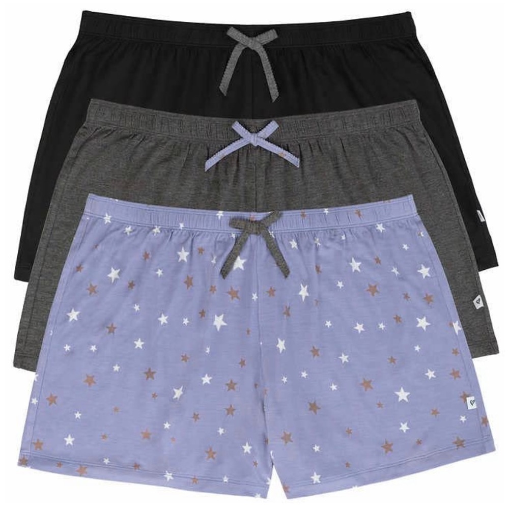 Jane and Bleecker Ladies' Sleep Short, 3-pack Black, Purple and gray. Size~L